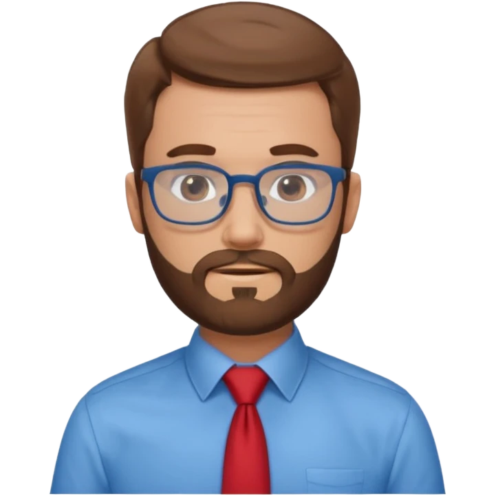 white-man-businessman-with-beard, brown hair, glasses, blue shirt, red tie emoji