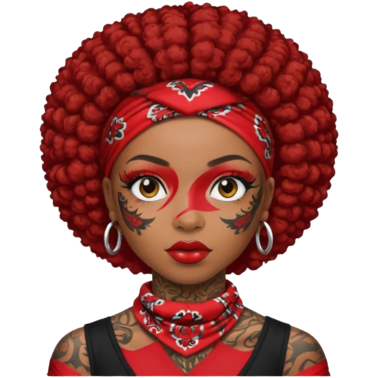 afro black hair with red head bandana and lots of face tattoo black skin girl emoji