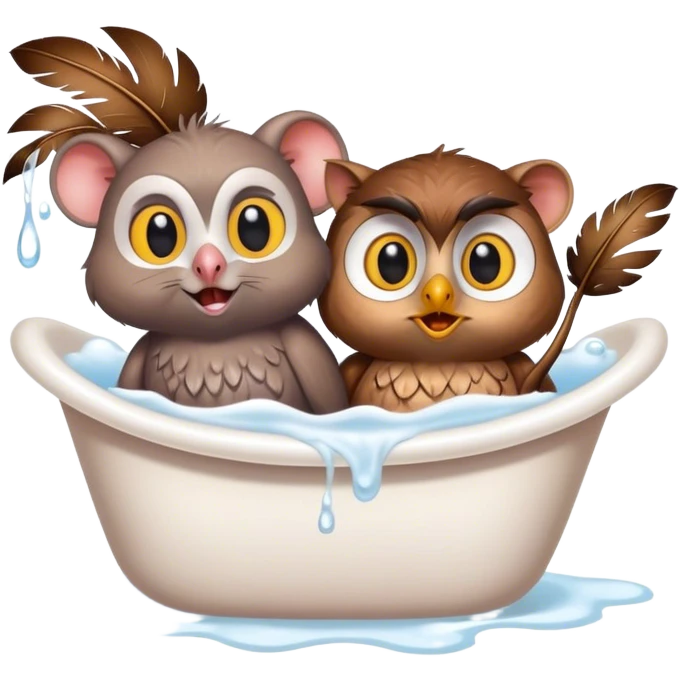 rat and owl taking a bath together  emoji