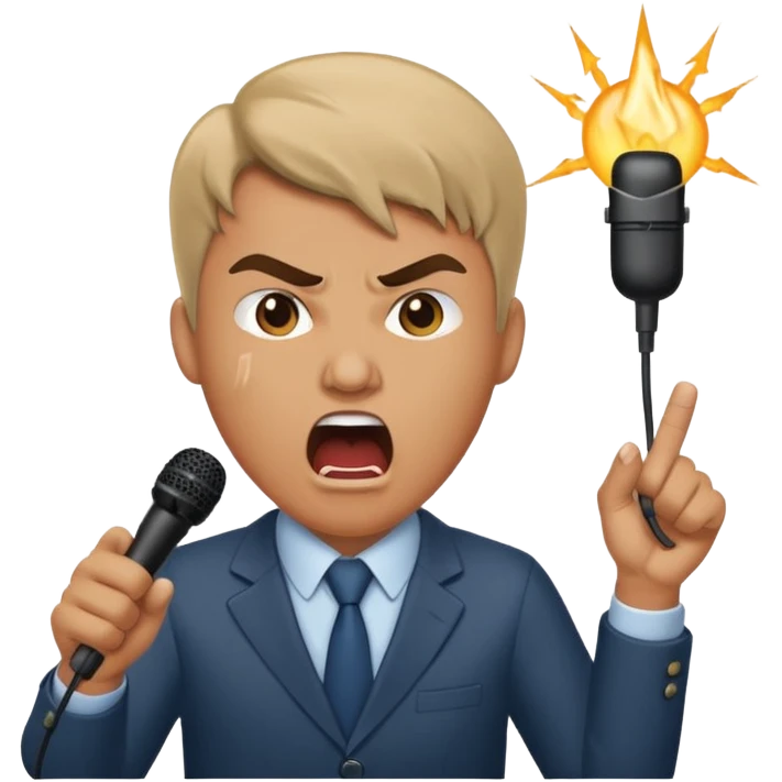 the male office manager yelling at her to stop with angry face while unpluggging her microphone cable
 emoji