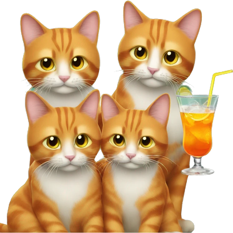 3 orange cats drinking cocktails emoji