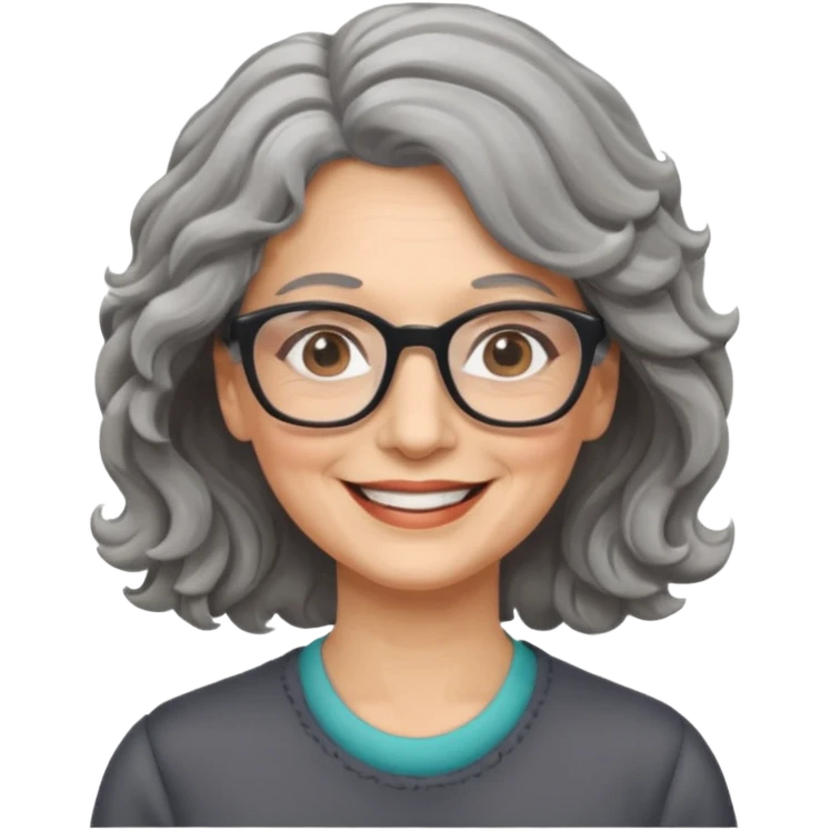 Femme 53 ans lunettes cheveux gris ondulés  emoji