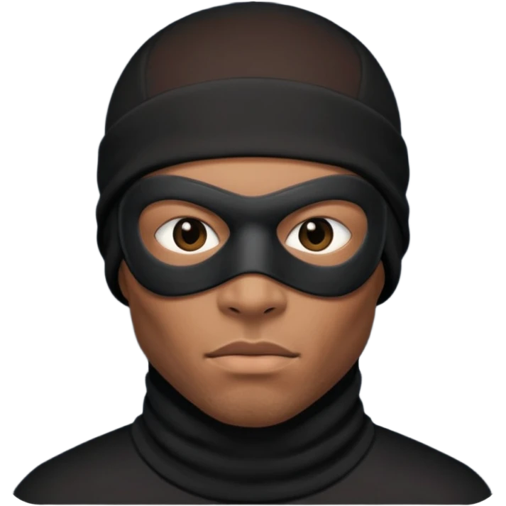 smug muscular african male black ski mask wearing guy with no top. wears a full ski mask with only eyes revealed emoji