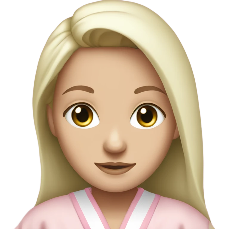 white girl green eyes in light pink robe emoji