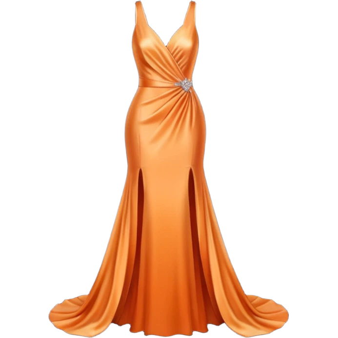 realistic isolated long slim pastel orange formal party satin dress with gradient shiny sparkling dark orange emoji