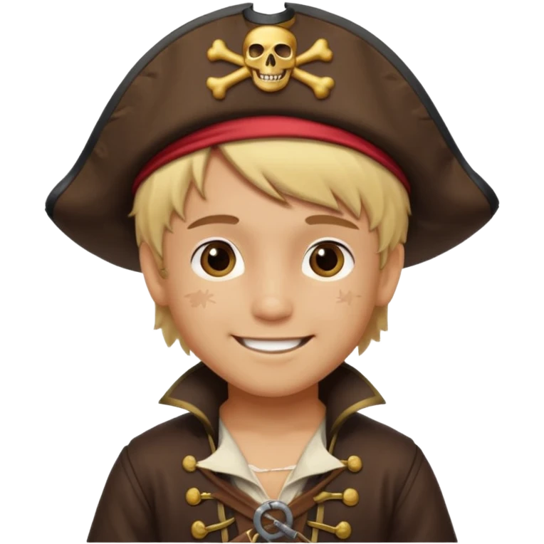 light brown hispanic boy with blond hair that is dressed as a pirate emoji