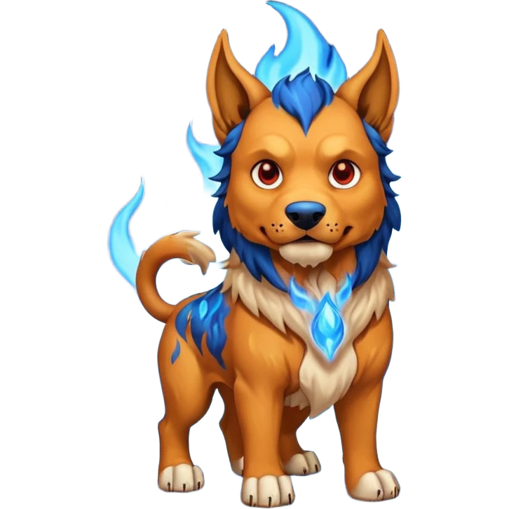 Cerberus, the hound of hades. Blue flames around. emoji
