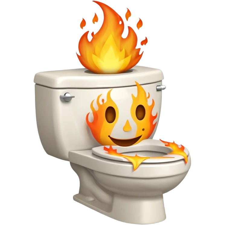A smiling toilet with fire coming from its bowl emoji