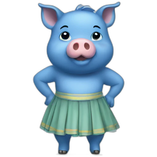 Blue pig with skirt emoji