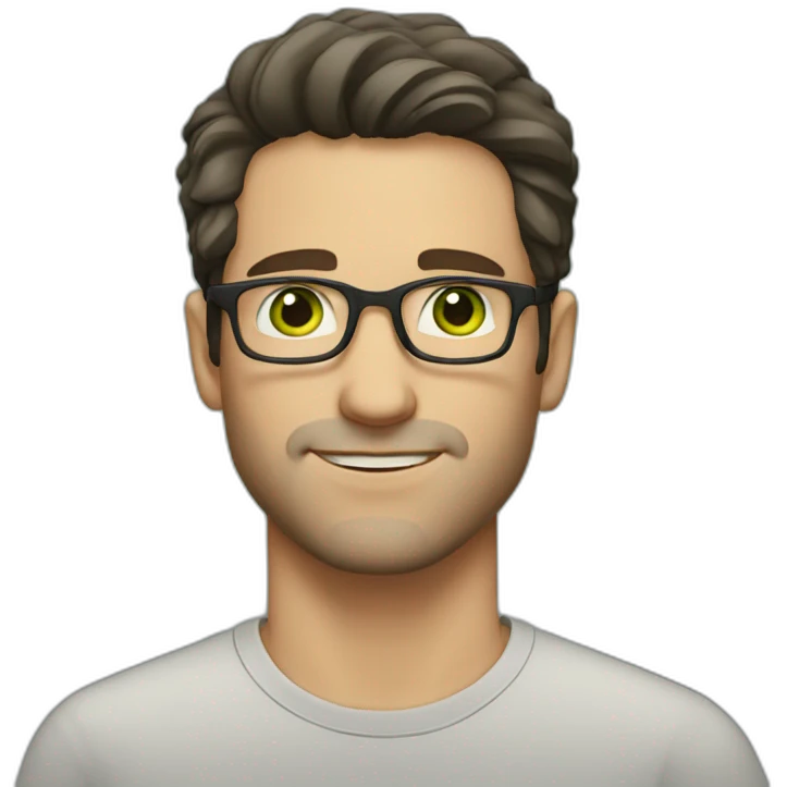 white man with glasses dark hair green eyes facial stubble emoji