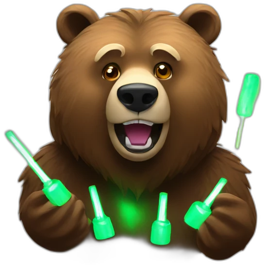 Grizzly with 2 glow sticks emoji
