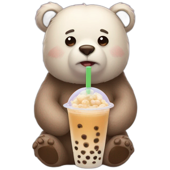 sad bear holding boba milktea emoji