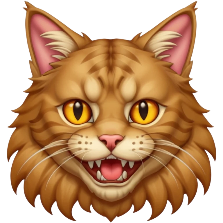 Realizza un gatto di razza maine coon con denti affilatissimi e cattivissimo emoji