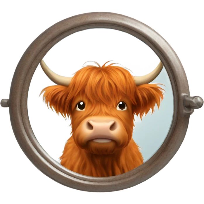 A ginger highland cow, looking into a mirror  emoji