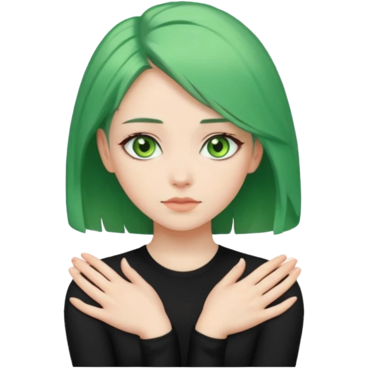 woman with green eyes and green hair putting her pis on her shoulders (pose) emoji