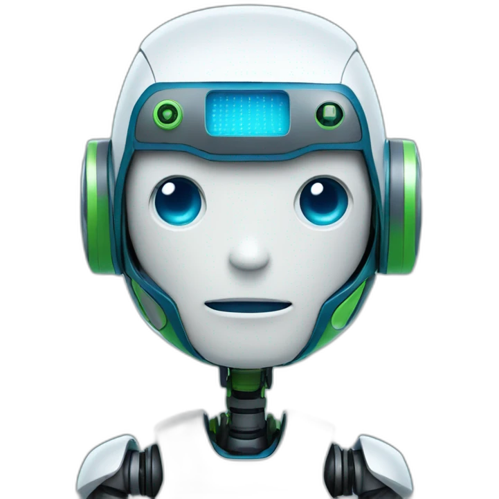 Robot with blue white green details emoji