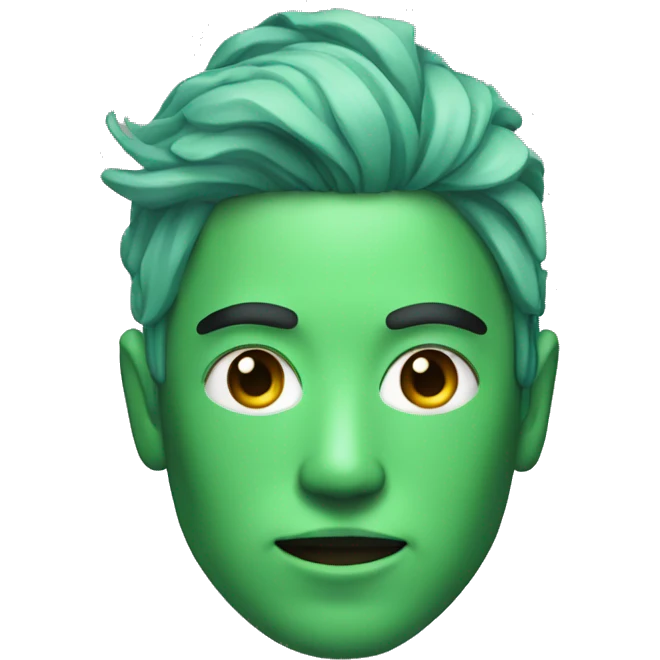 Head of Asian male cyborg with long green hair emoji
