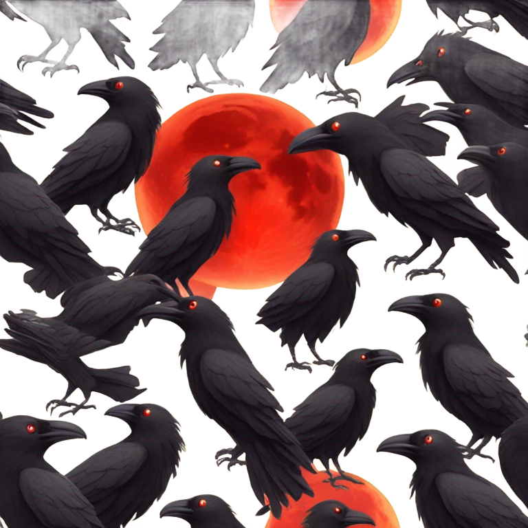 black raven against the backdrop of the red moon emoji