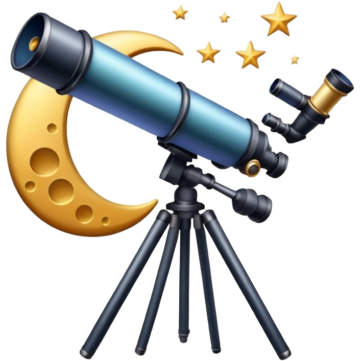 An icon featuring a telescope, stars, and a planet, symbolizing astronomy. The design includes a crescent moon, distant galaxies, and constellations, representing the study of space and celestial bodies. Transparent background highlights the exploration of the universe and cosmic phenomena. emoji