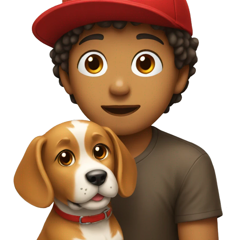 a boy in a red hat with a dog emoji