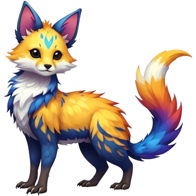 Epic Feral Rare Fantasy shiny cool fluffy Vernid-Trico-species-hybrid-animal by LiLaiRa, random markings, tufted tail, tufted ears, full body emoji