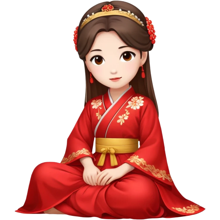 Beautiful girl wearing red Hanfu wedding dress sitting emoji