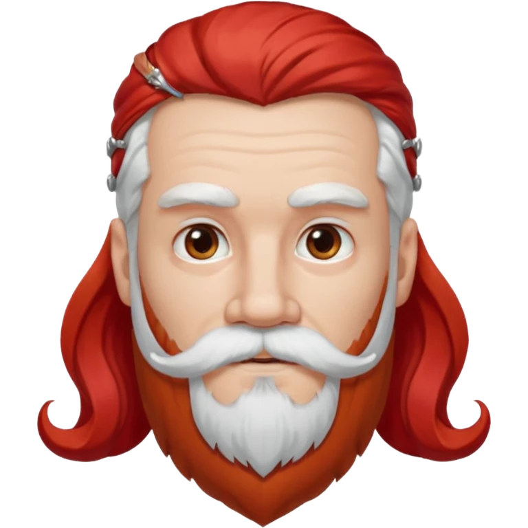 very white bearded and white mustached, red long haired, wearing ear accessories emoji
