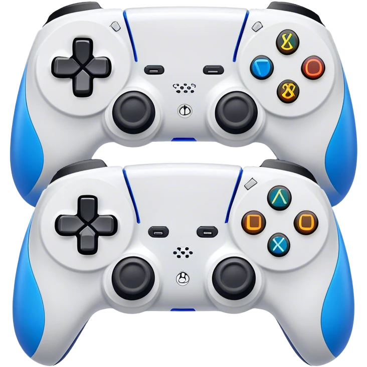An icon showing a split-screen game with two sections, each featuring different gameplay action. Two PS5 controllers rest below, symbolizing local multiplayer fun. The design captures the excitement of competitive and cooperative gaming. A transparent background emoji