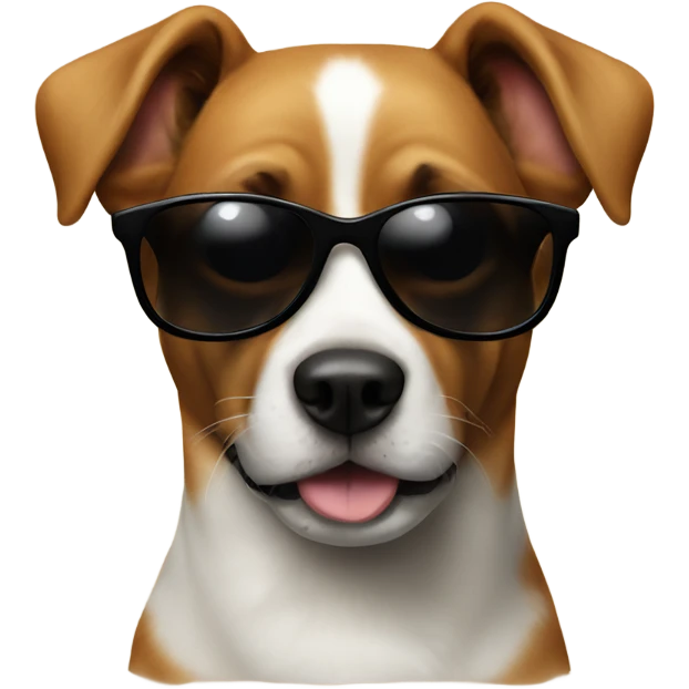 a dog with Sunglasses, this dog is black and it is big and beautiful  emoji