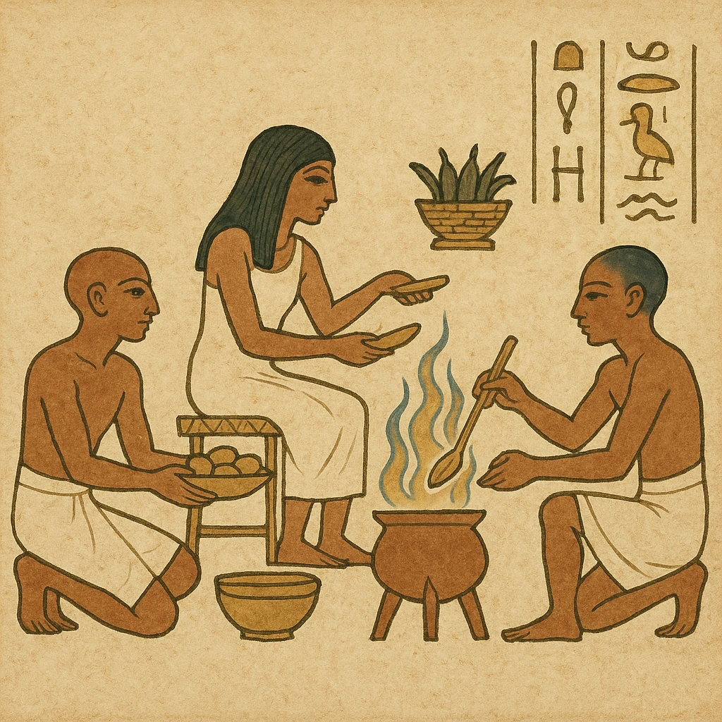 ancient Egyptian cooking scene in hieroglyphic style emoji