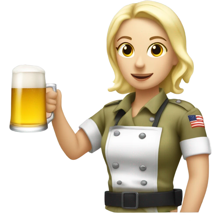 Blonde paratrooper saving a blonde female chef holding a beer emoji