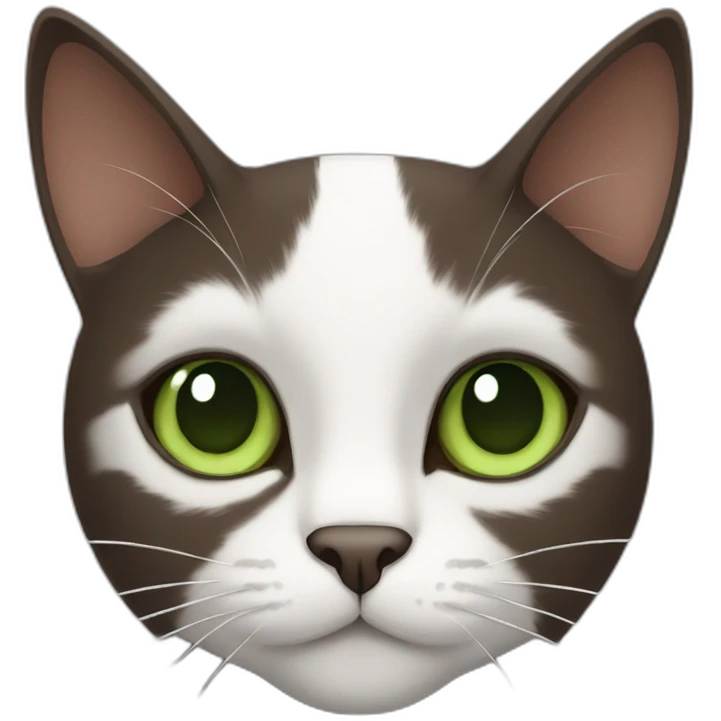 Dark Brown and white cat with green eyes emoji