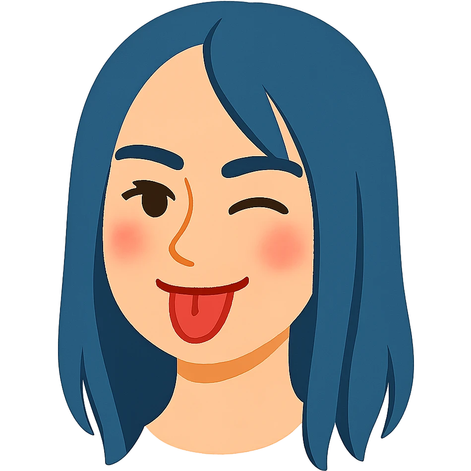 Create a soft cartoon face of Billie Eilish's head with simple features, in the style of the reference image. Use blue hair. No background. emoji