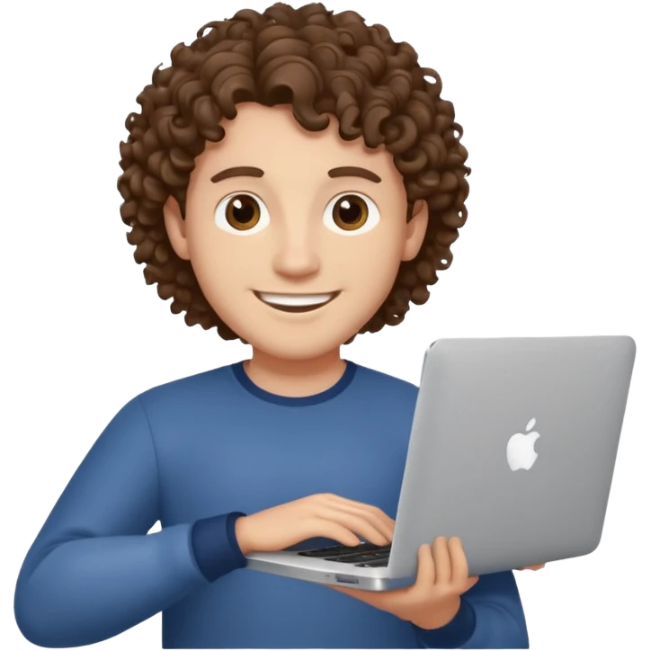 guy with curly hair and skin tone a little bit white, with a macbook emoji