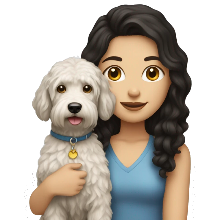 black haired white girl with labradoodle dog emoji
