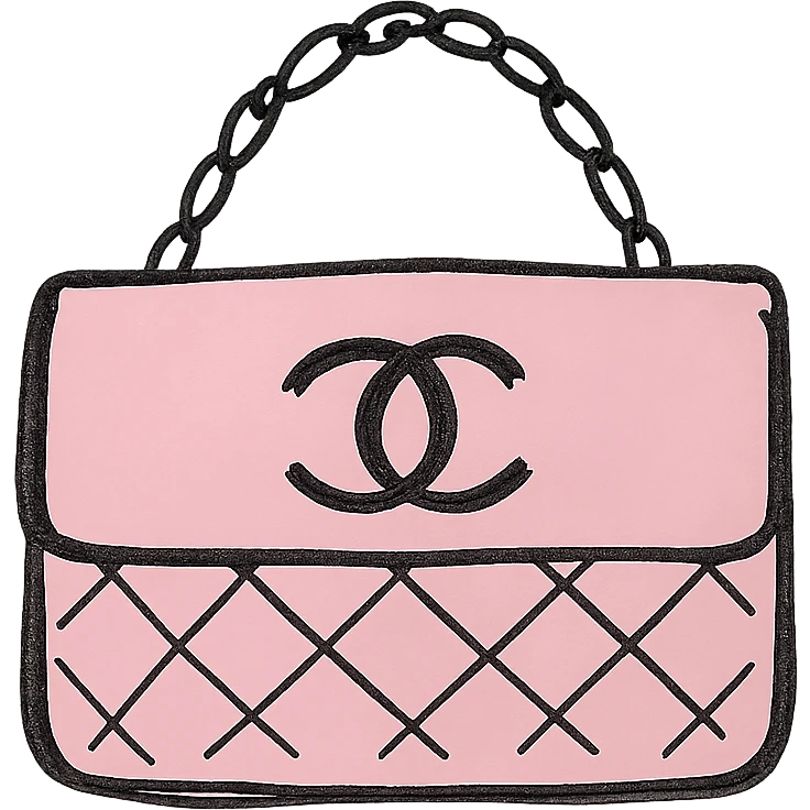 pink Chanel purse with classic CC logo, hand-drawn black outline icon style, no fill emoji