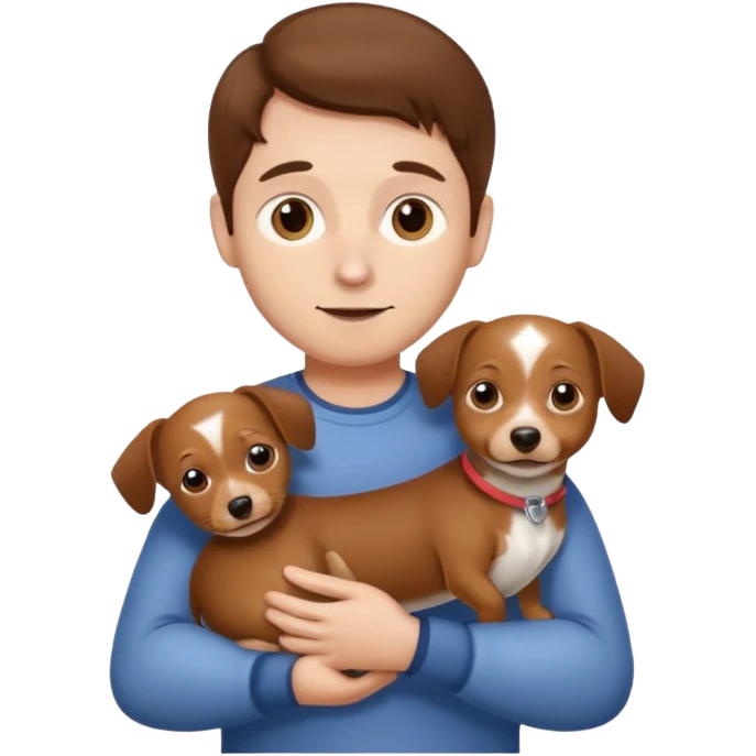 Man with brown hair and white skin carrying a chiweenie emoji