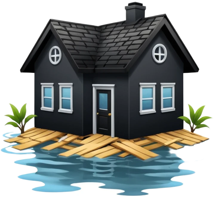 Flooded house in hurricane emoji