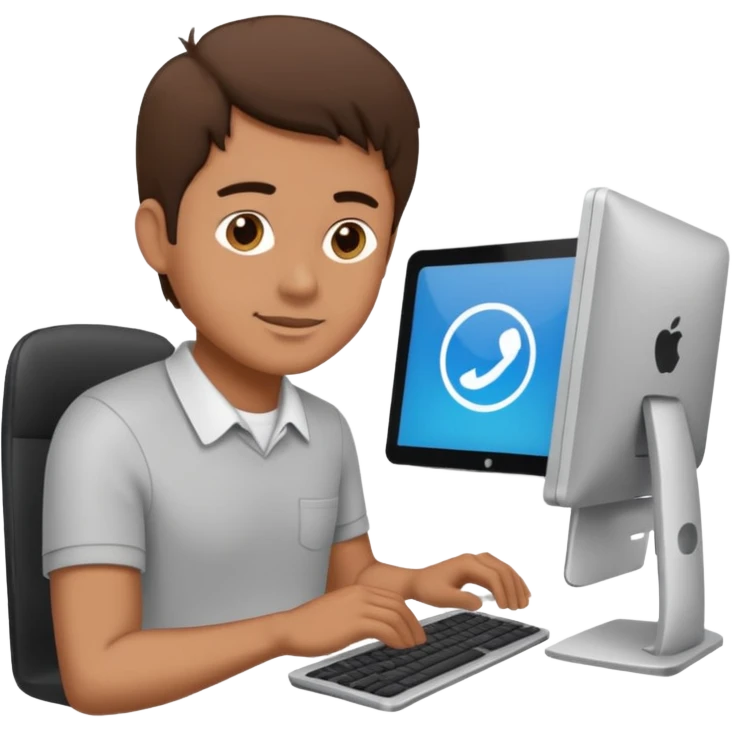 man working on computer, line art emoji