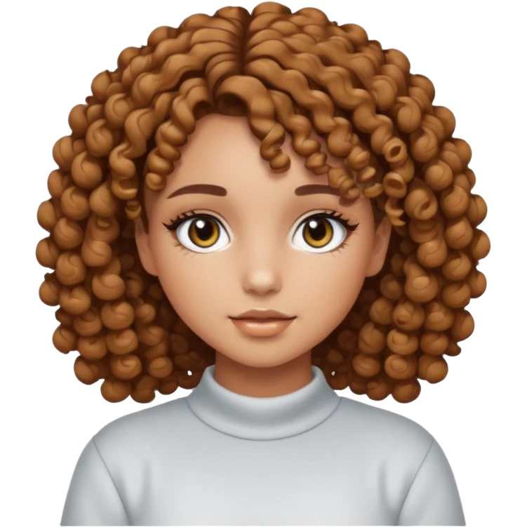 a light tanned girl with curly short length brown hair, black eyes, with y2k light color palette makeup and y2k outfit emoji