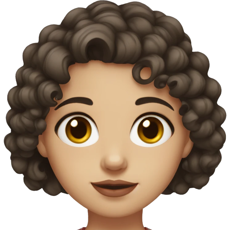 syrian girl, really dark brown hair, curly hair, dark brown eyes, pale, red lips. emoji