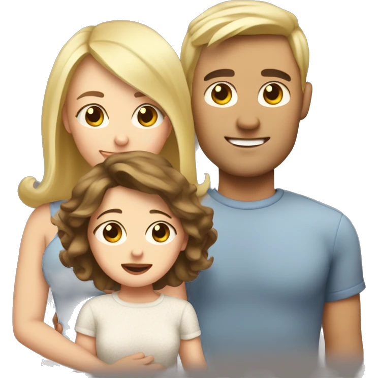Brown hair mom and blonde baby and blonde dad emoji