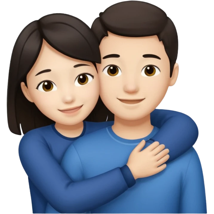 Asian girl hugging white brunette boy emoji