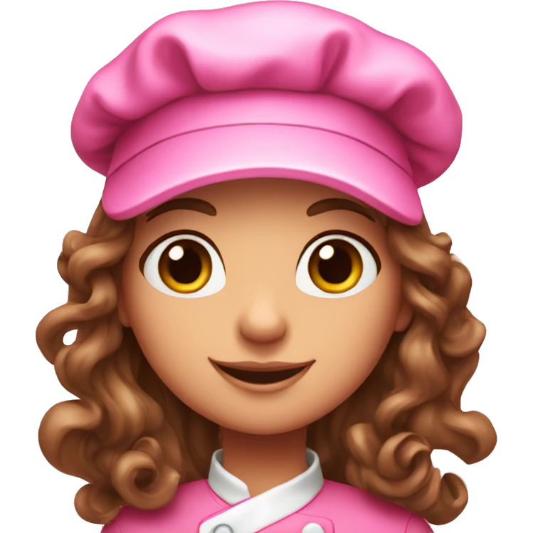 Chef girl with long curly brown hair in a pink cap emoji