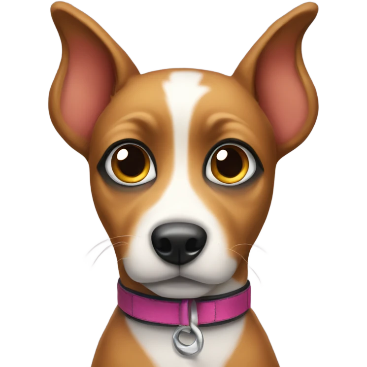 Tri colored dog with big eyes wearing a T collar  emoji