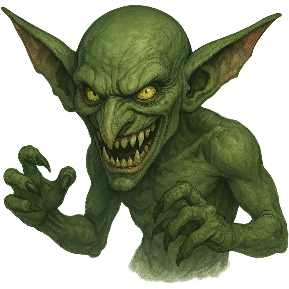 evil goblin, menacing expression, sharp teeth, fantasy creature emoji