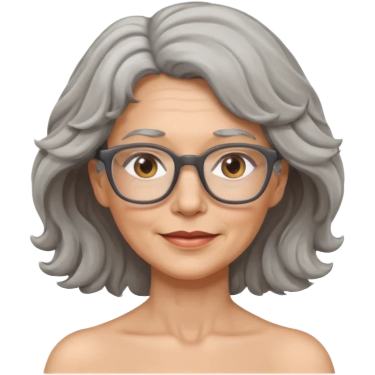 Femme 53 ans lunettes cheveux gris ondulés nue emoji