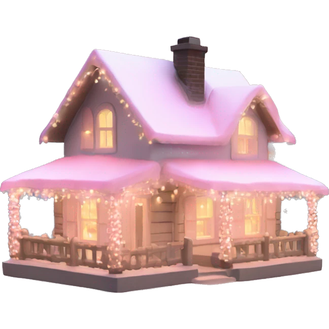 cottage with pretty light pink Christmas lights  emoji