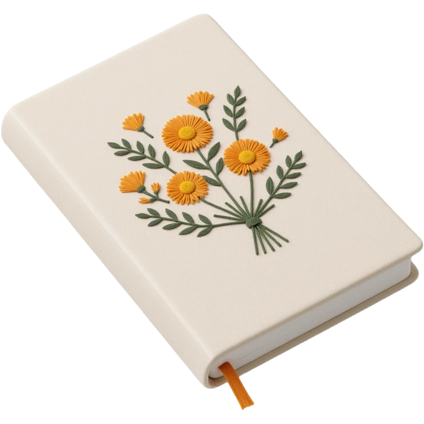 pretty ivory floral embroidered hardcover journal emoji