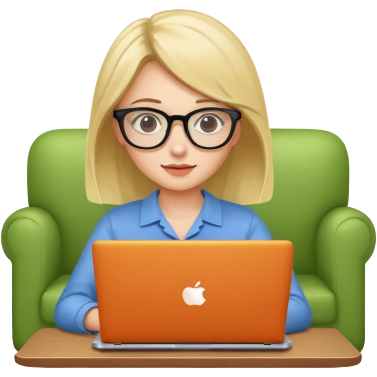 A girl is working with a laptop while lying on the sofa emoji